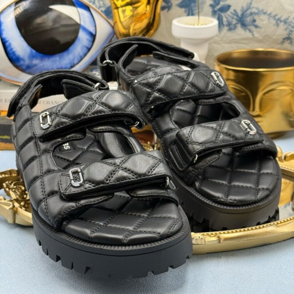 🆕 MARC JACOBS 🧿 NWOB The Quilted Sunny Leather Dad Sandals, Black - Sz 39 US 9 - Picture 11 of 16